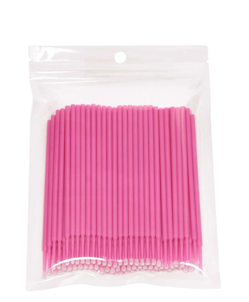 Mini Skater 100 Pcs Eyelash Cotton Swabs 2.0 mm Head Diameter Multipurpose Micro Applicators Dental Bendable Brush for Salon Home Personal Care Makeup Oral Using (Pink (Medium)) - Image 1